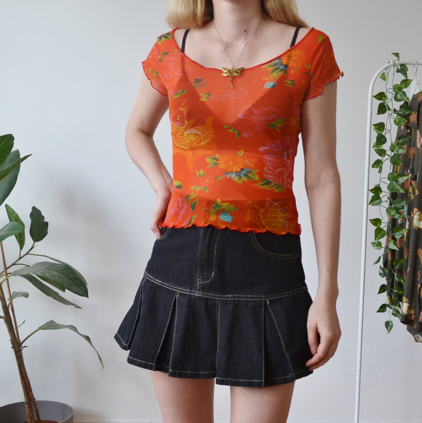 Vintage Y2k Koi Mesh Top S