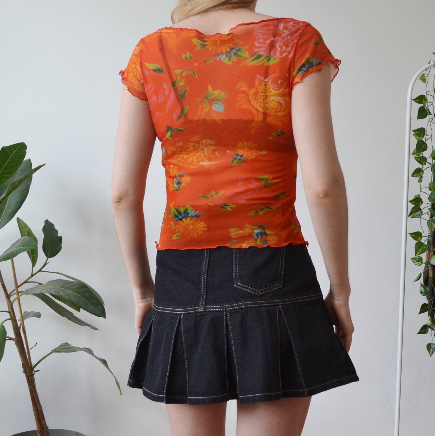 Vintage Y2k Koi Mesh Top S