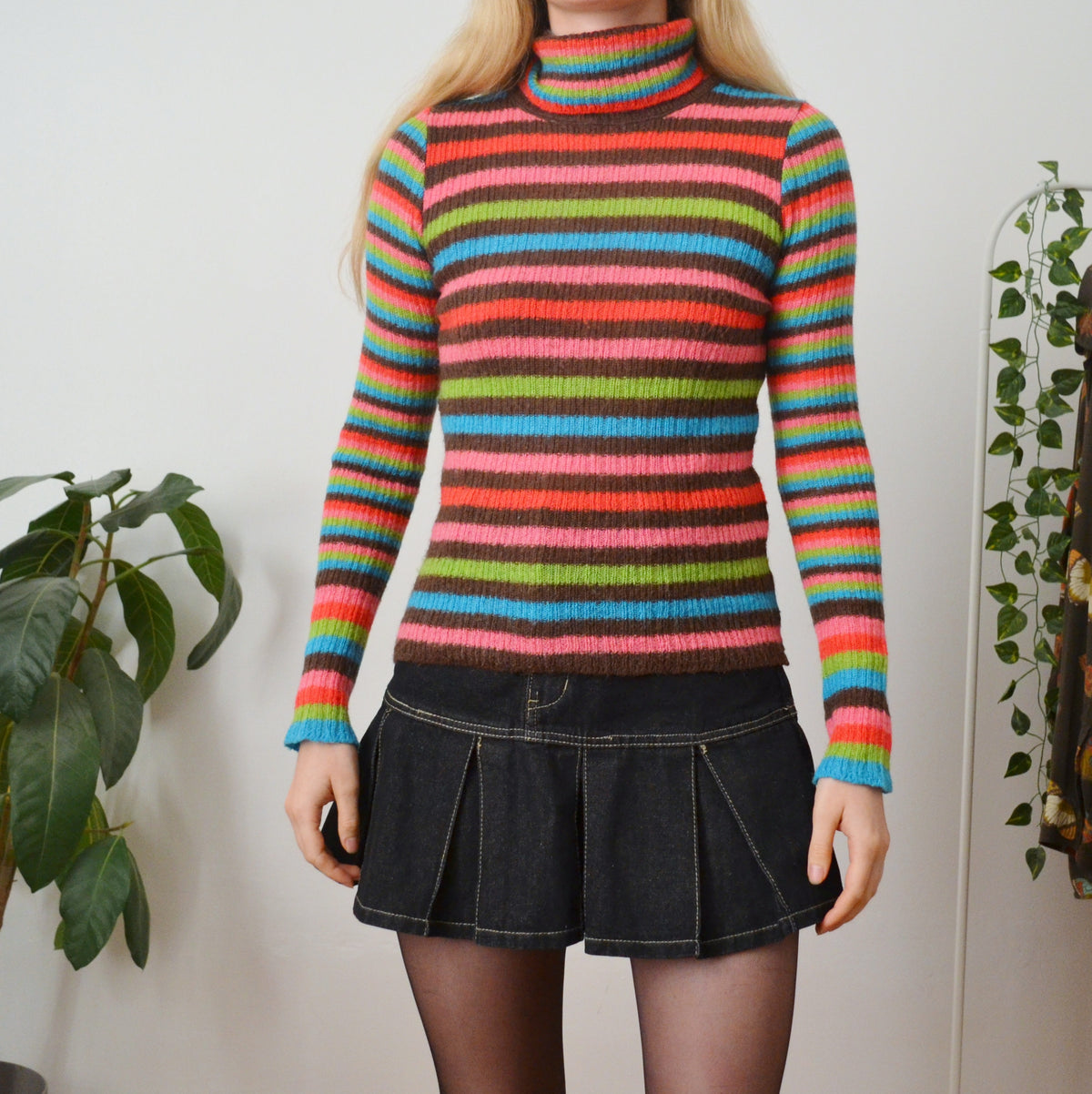 Vintage Stripe Roll Neck Jumper S
