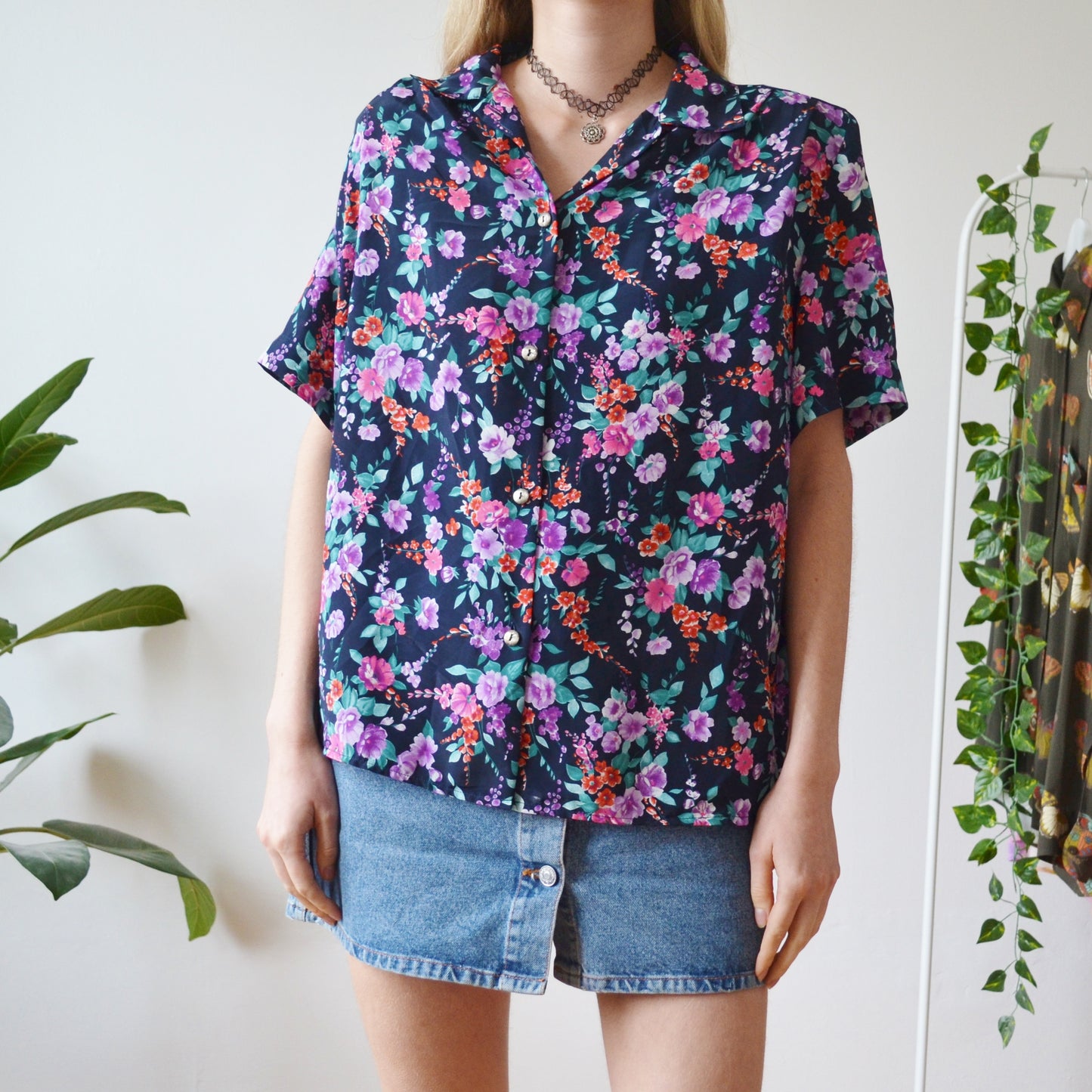 80s floral blouse L