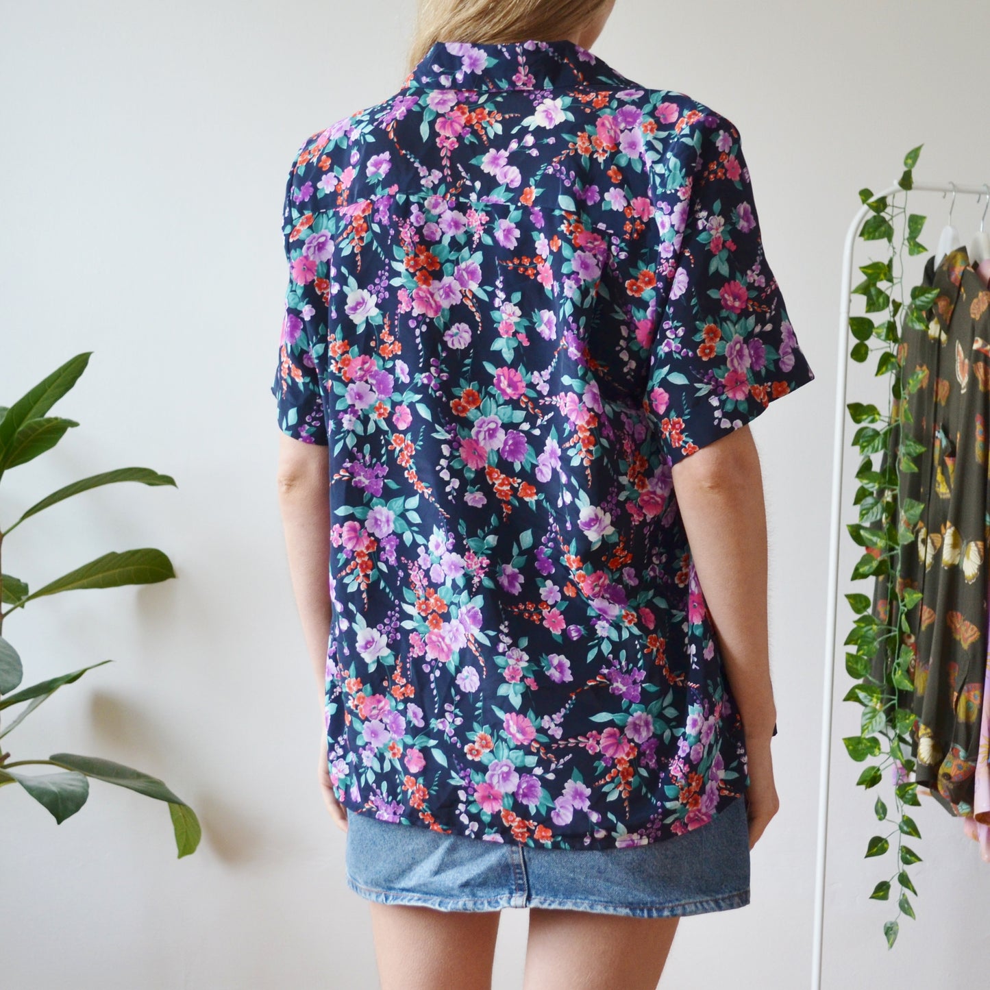 80s floral blouse L