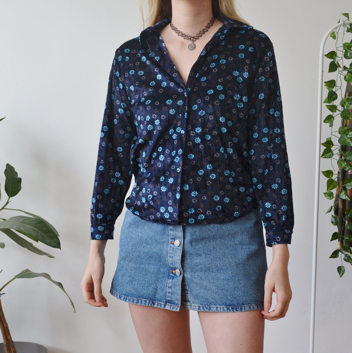 Vintage Velvet Floral Blouse XS