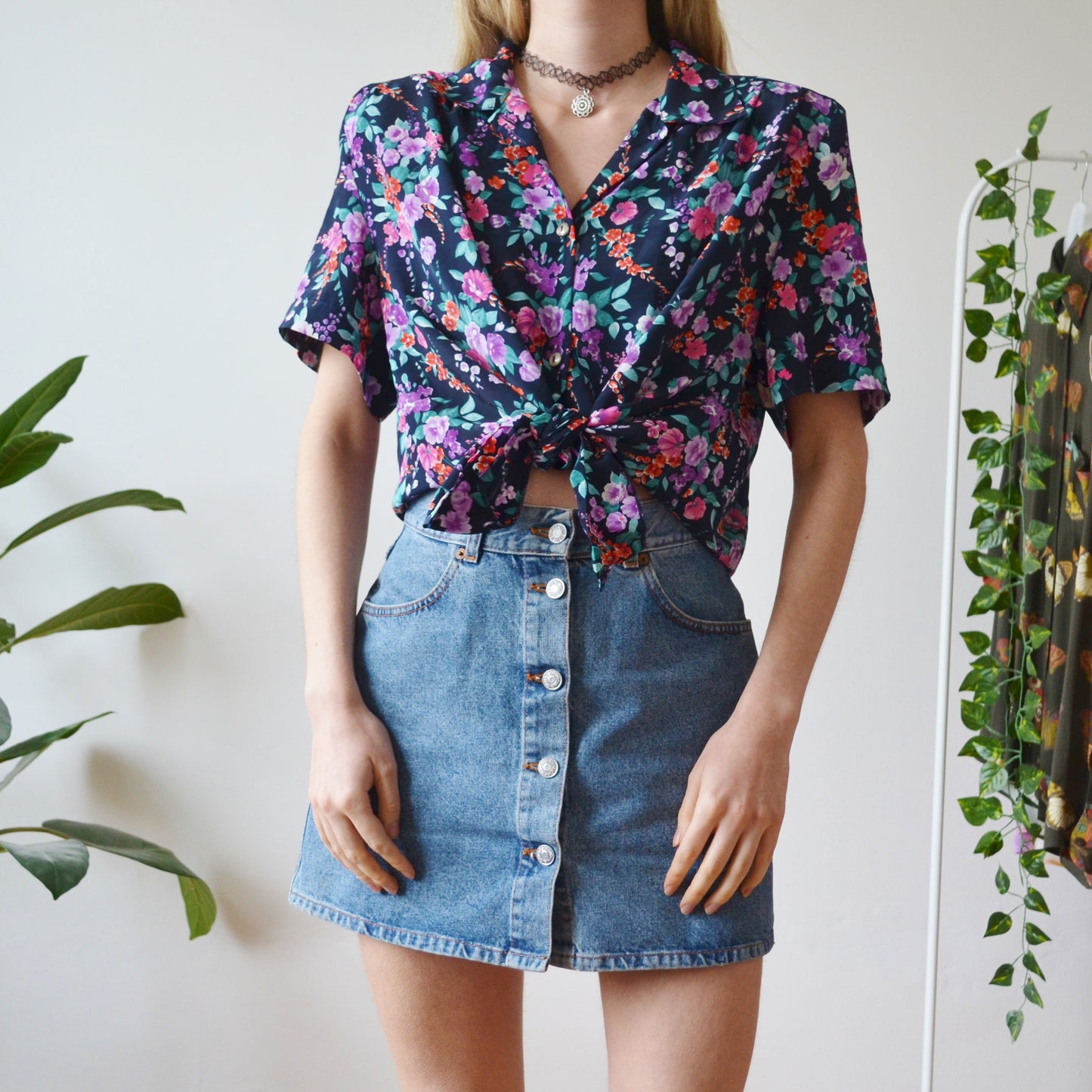 80s floral blouse L