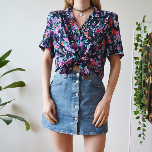 80s floral blouse L