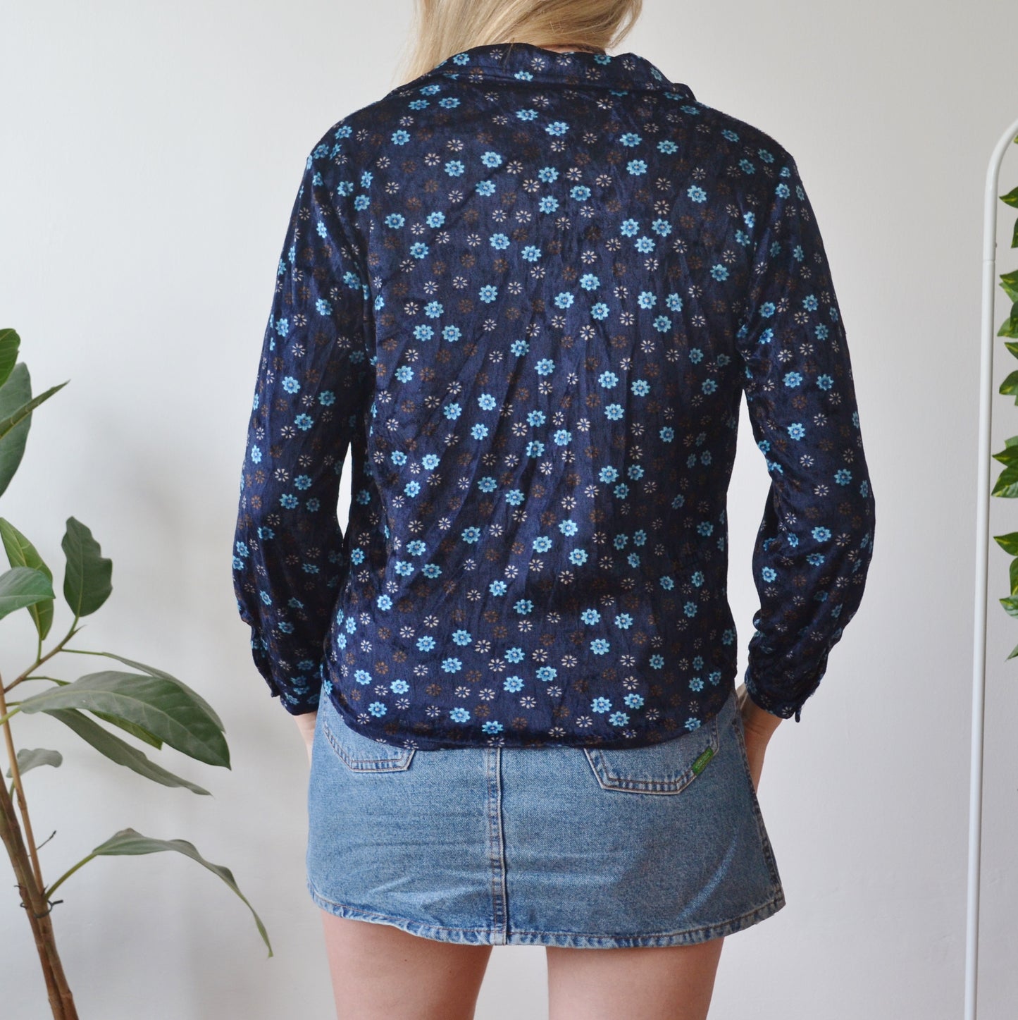 Vintage Velvet Floral Blouse XS
