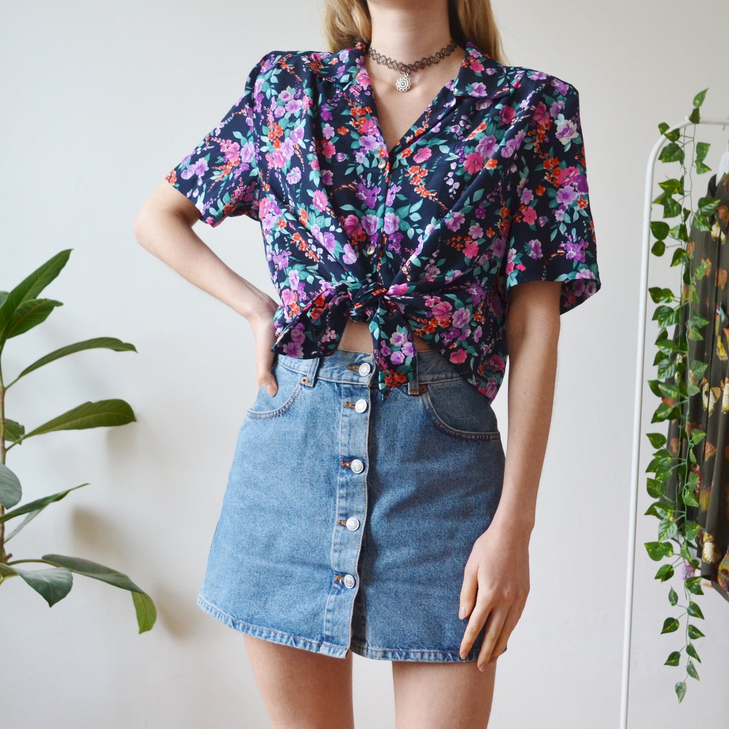 80s floral blouse L