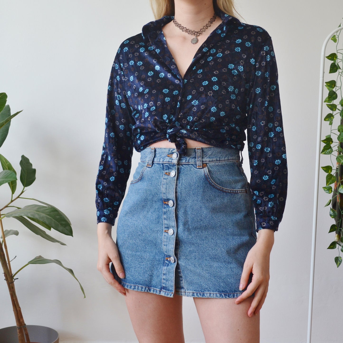 Vintage Velvet Floral Blouse XS