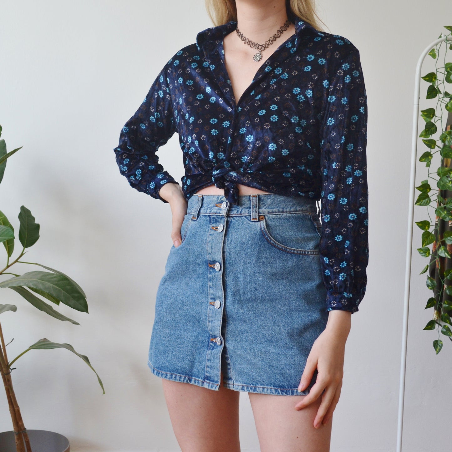 Vintage Velvet Floral Blouse XS