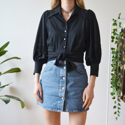 Black tie up blouse S