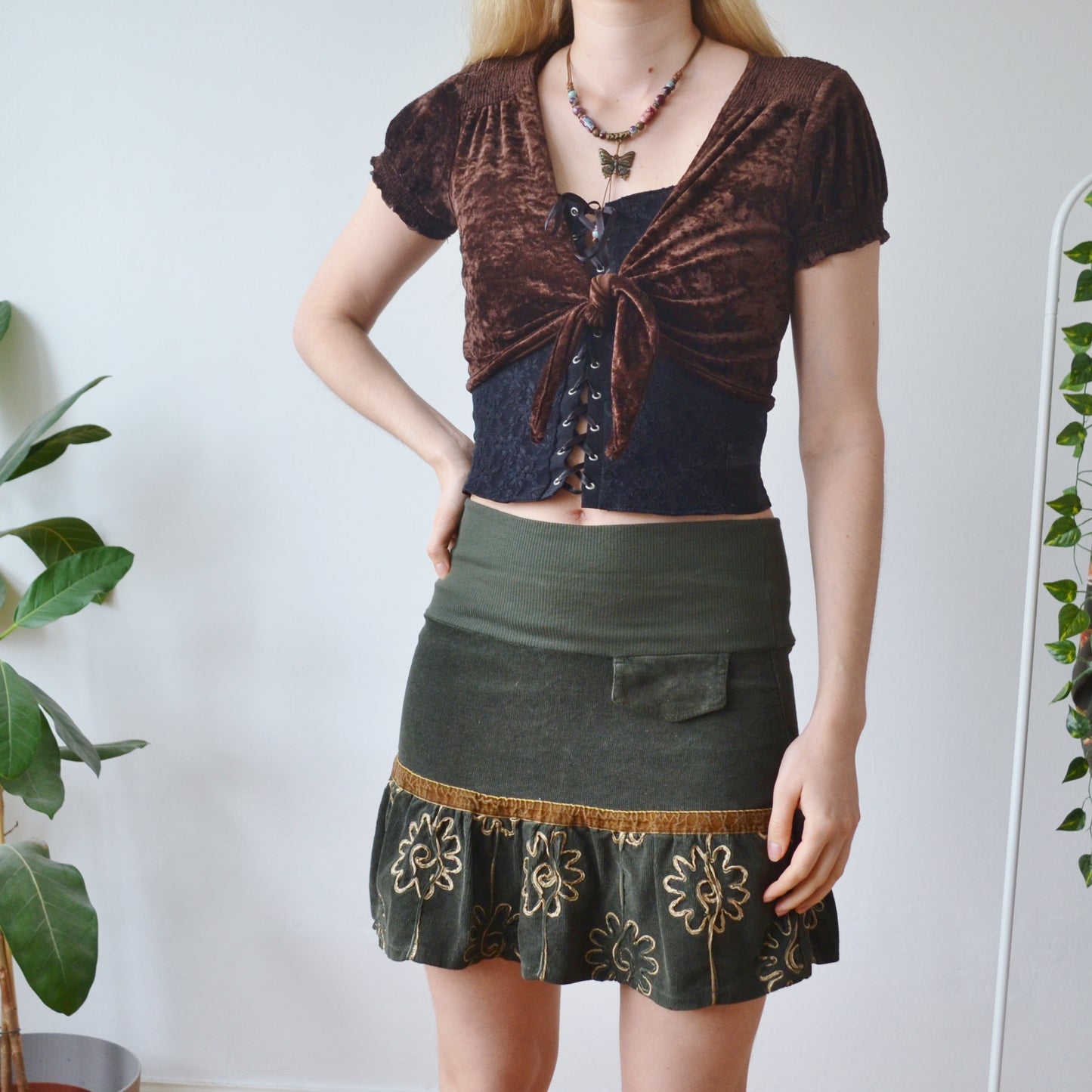 Vintage Brown Tie Up Top S