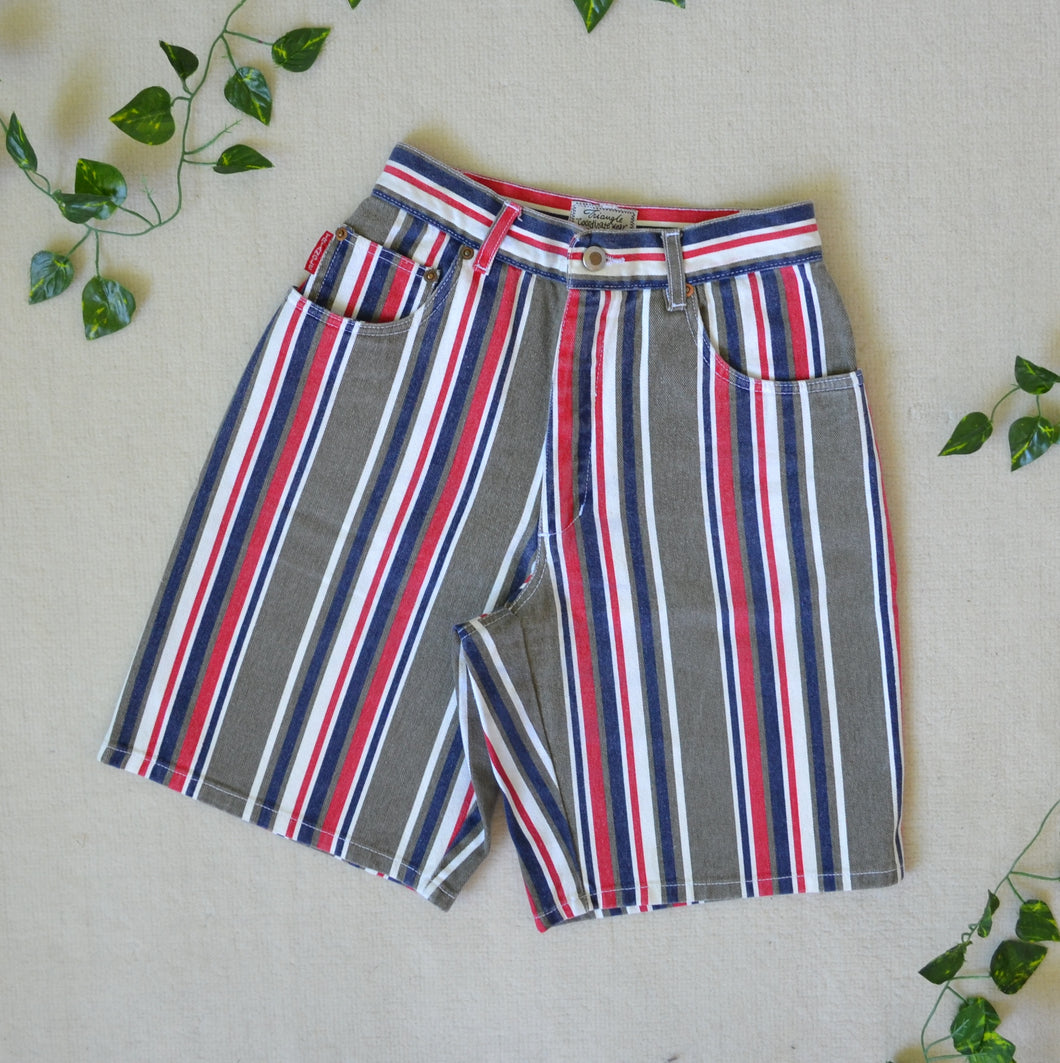 Striped jean shorts online